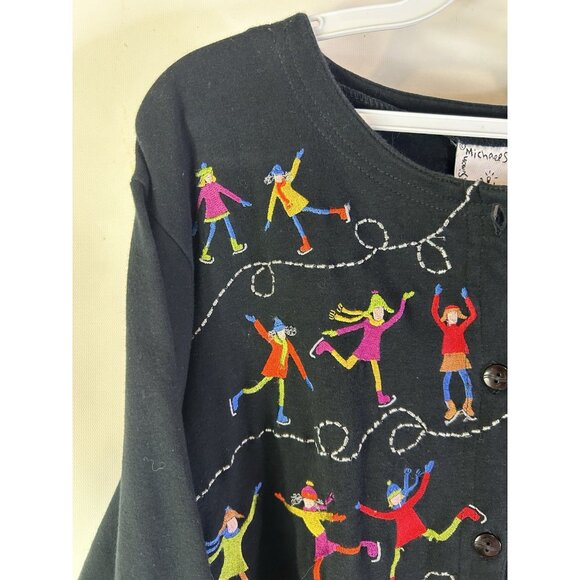 Vintage 90s Michael Simon Lite Ice Skaters Skating Stitched Cardigan Sweater - Picture 3 of 8